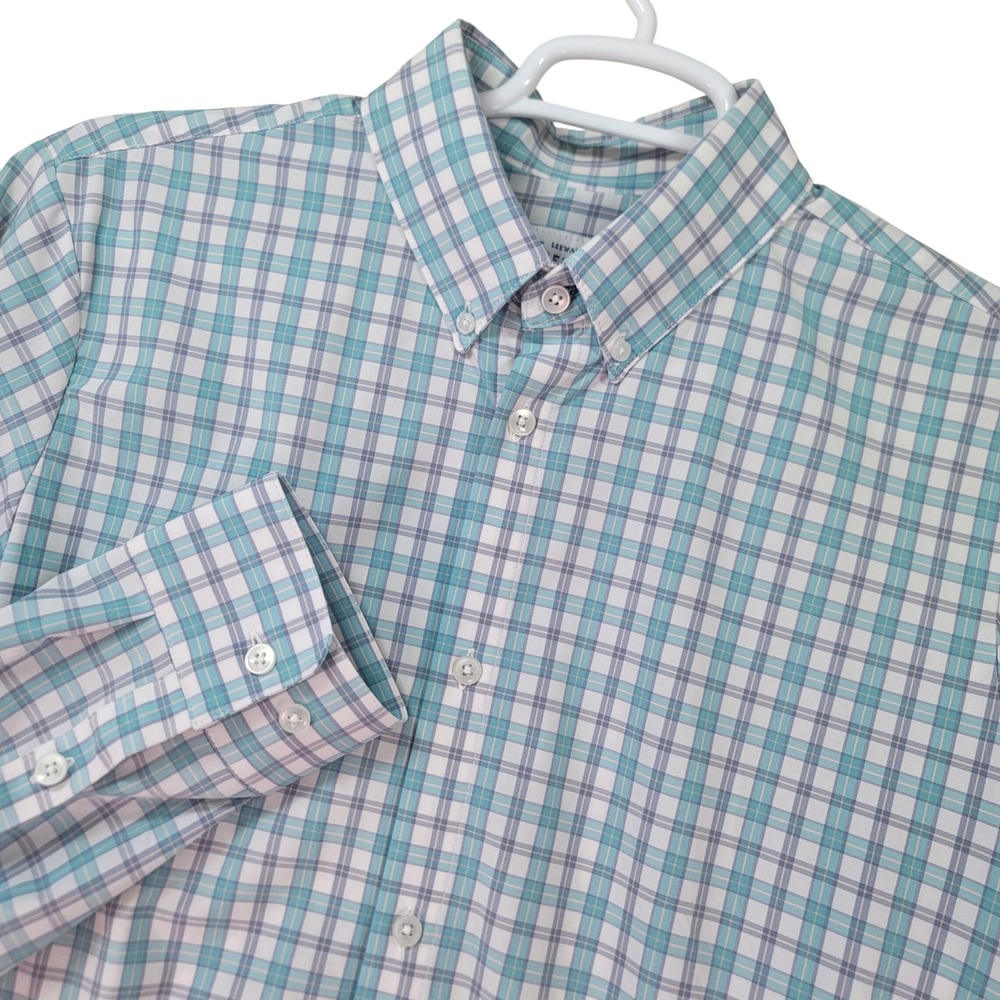 Mizzen+Main Leeward Button Down Shirt‎ Mens XL Teal White Plaid Trim Fit Stretch
